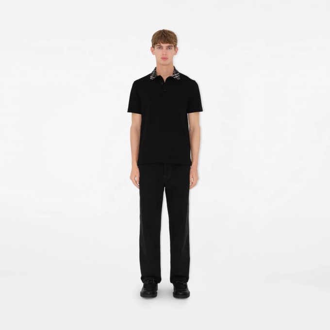 burberry check collar cotton polo shirt